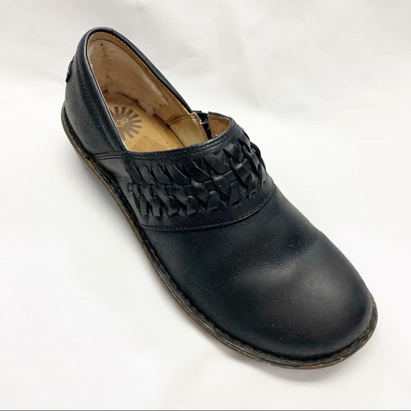 UGG Shoes - UGG Australia  Black Leather Fur Lined Clog Shoe